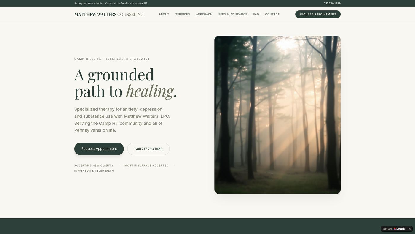 Matthew Walters Counseling website screenshot